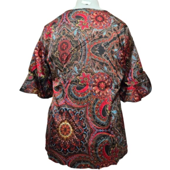 Floral & Geometric Design V-Neck Ruffled Sleeve Bohemian Women Blouse (XL) NEW - Picture 3 of 13
